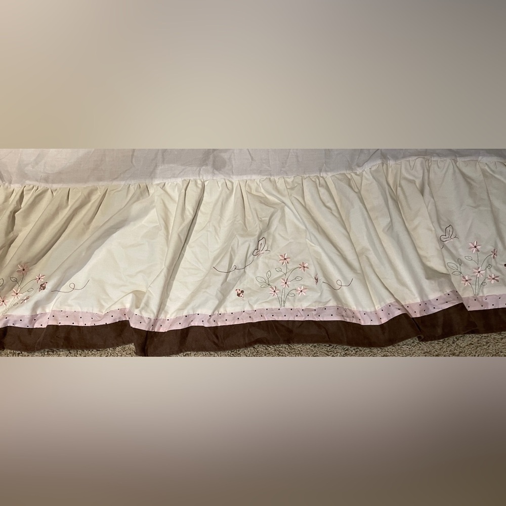 Carters Floral Embroidered Crib Skirt with Butterfly and Flower Design